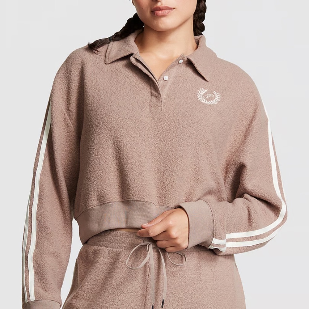 Fleece Cropped Polo Sweatshirt